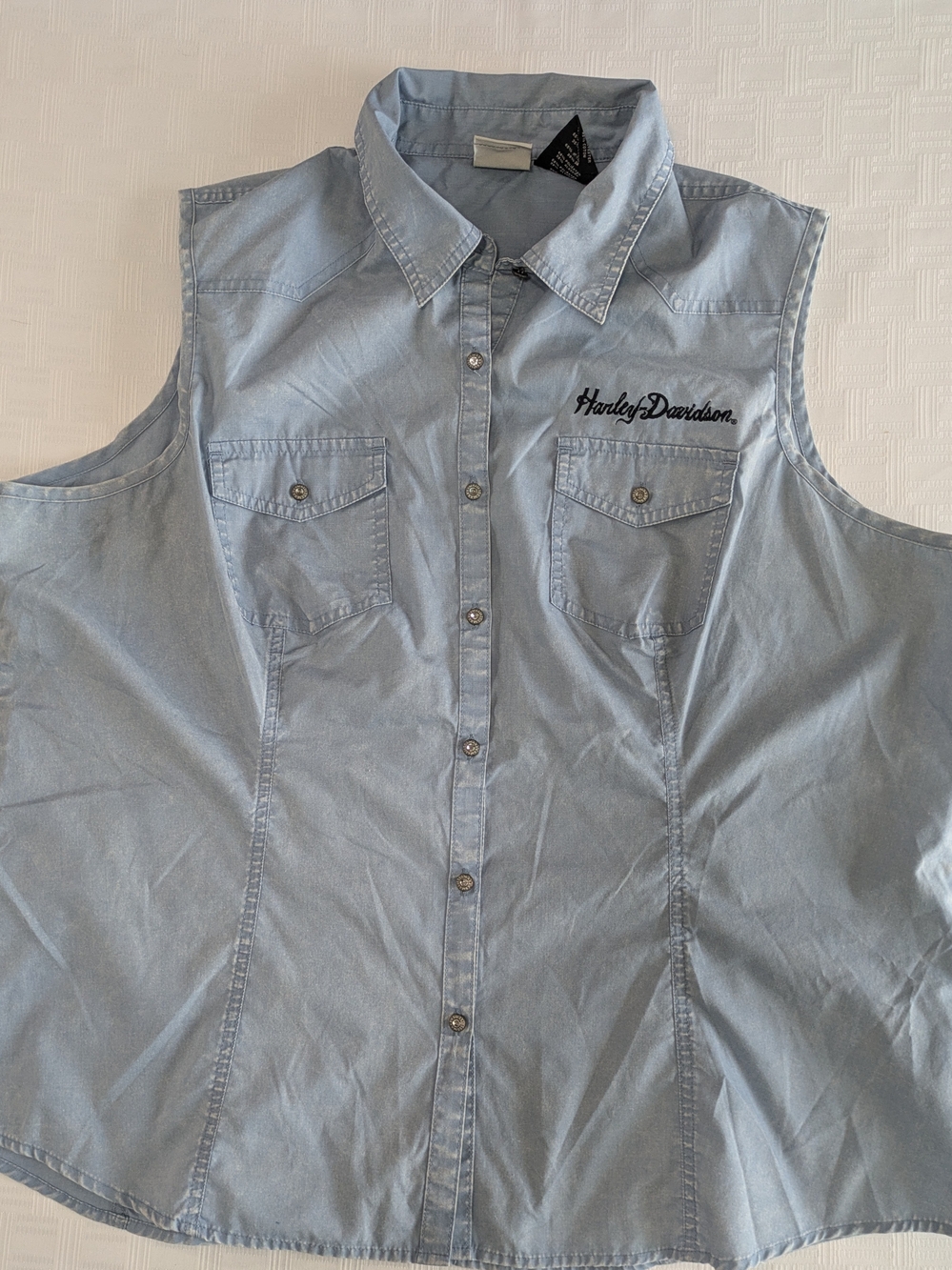 Harley-Davidson Women's Light Blue Sleeveless Denim Button-Up Shirt